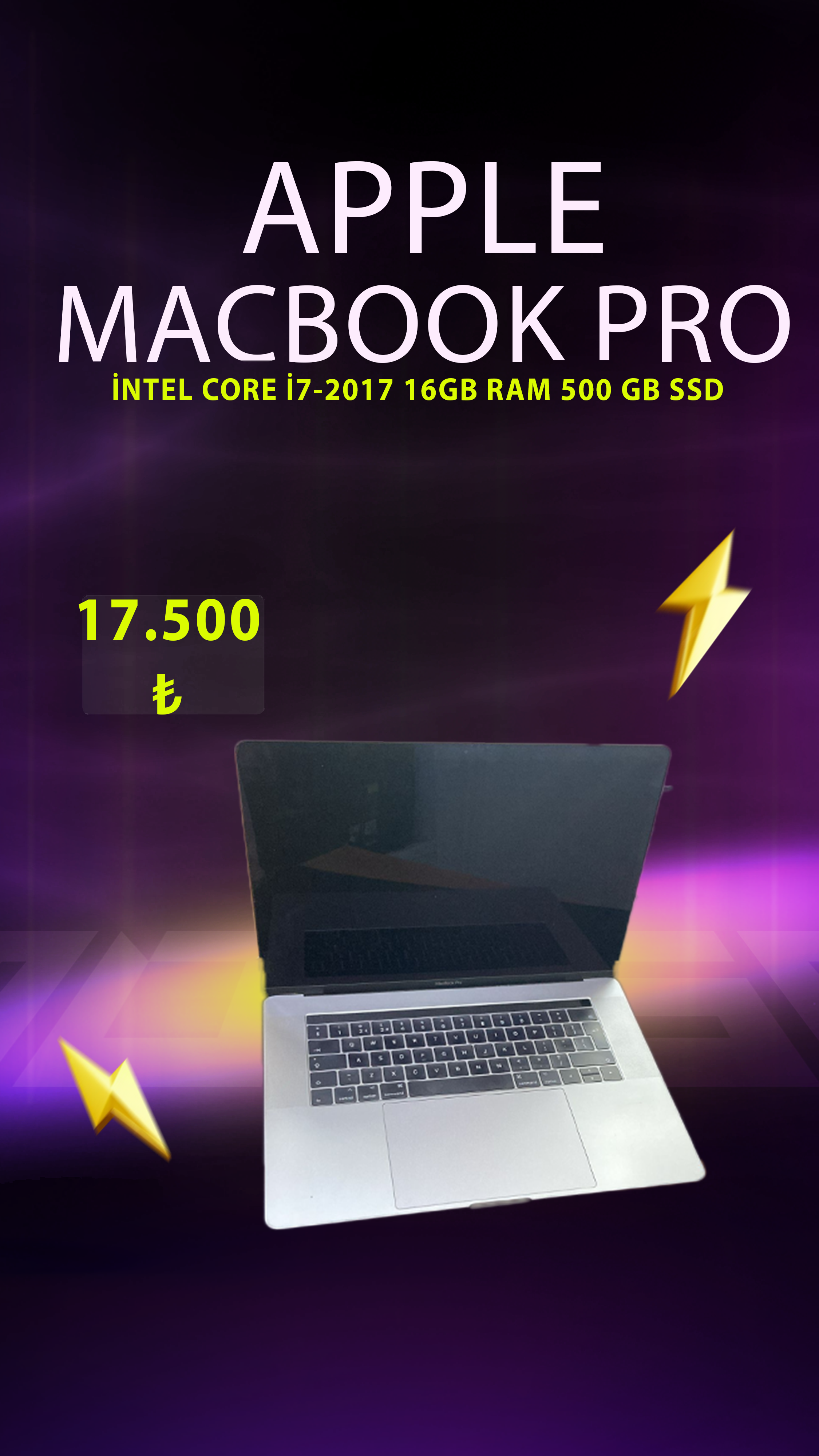 APPLE MACBOOK PRO İ7 2-8 GHZ 2017 16GB 15-4 500GB SSD 2GB RADEON EKRAN KARTI